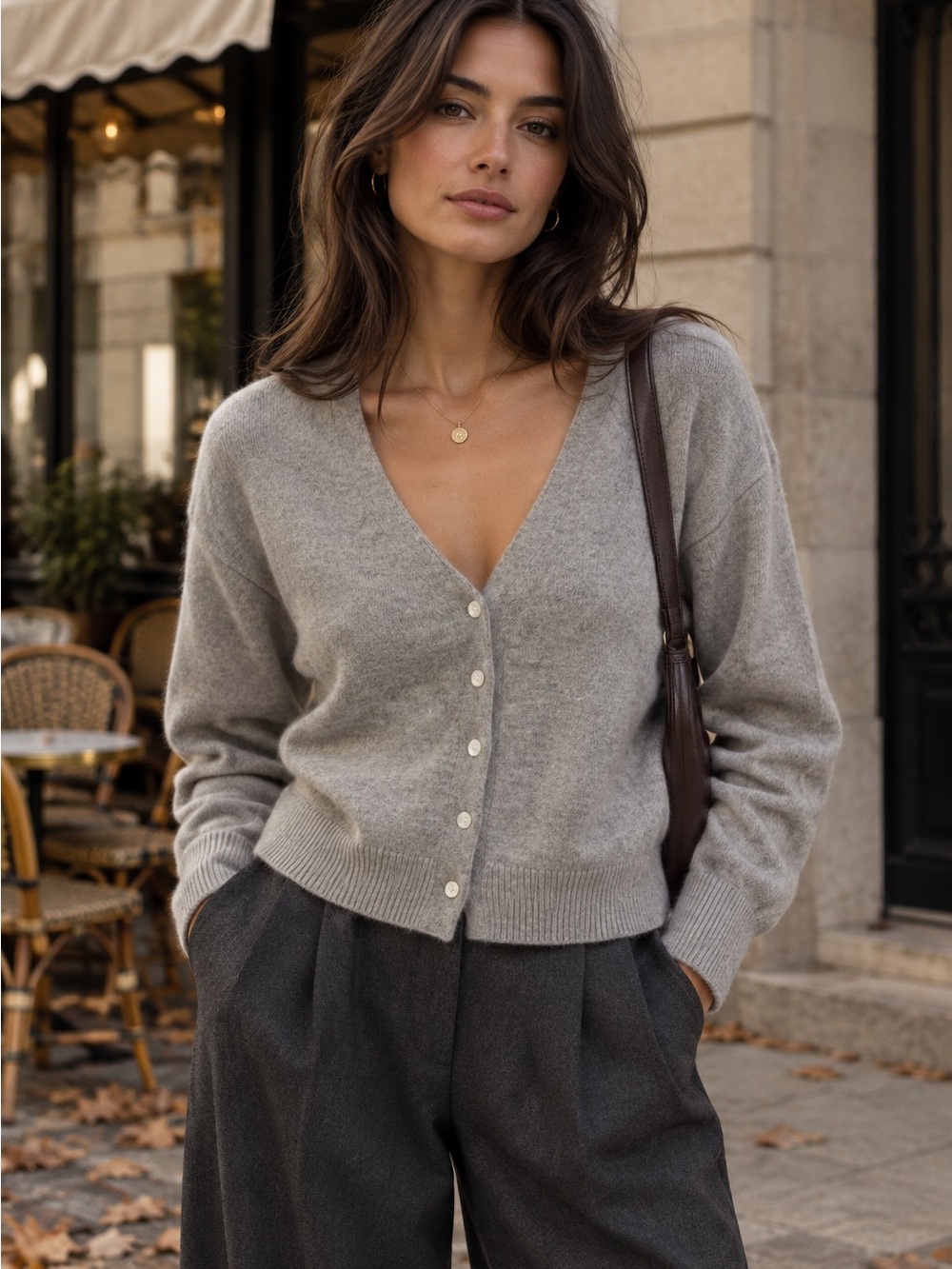 Club Monaco Recycled Cashmere Cardigan Grey XS Quiet Luxury Minimalist Cozy Chic